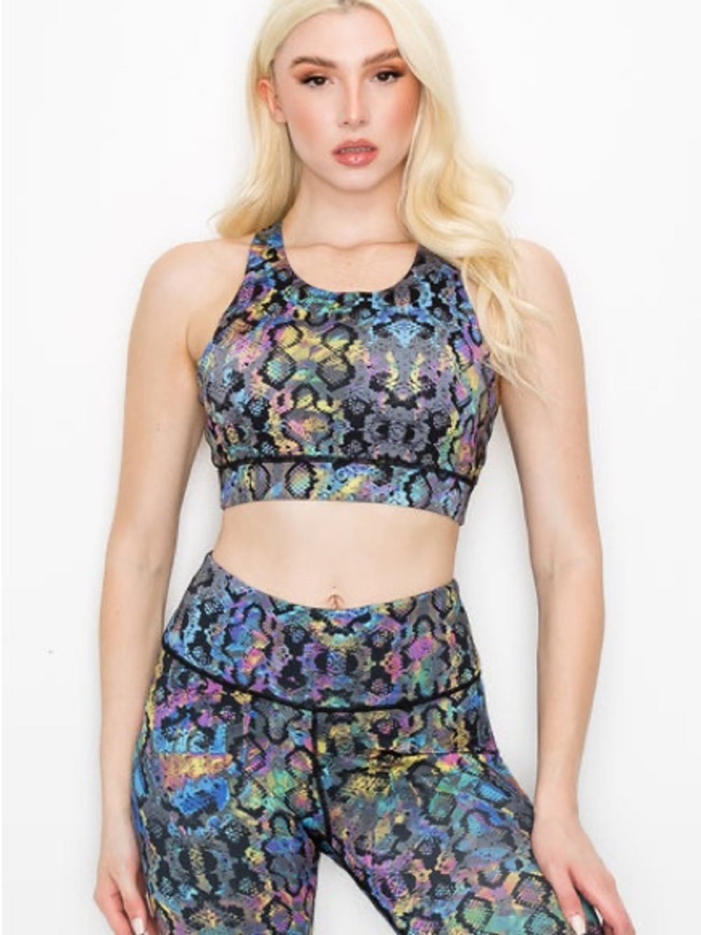 Yelete Active Iridescent Snake Print Workout Set Size M